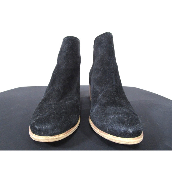EUC! BP Black Suede Slip On Perforated Back Medium Heel Ankle Booties Women 9 M - Picture 2 of 9